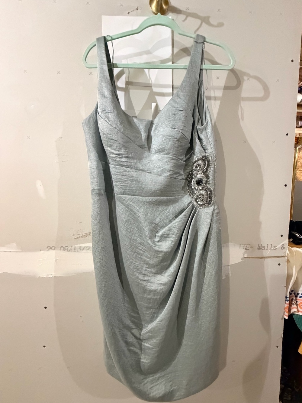 Adrianna Papell Silver-Gray Embellished V-Neck Midi Dress